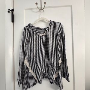 Jolt Black and White Striped Hoodie with Lace Detail